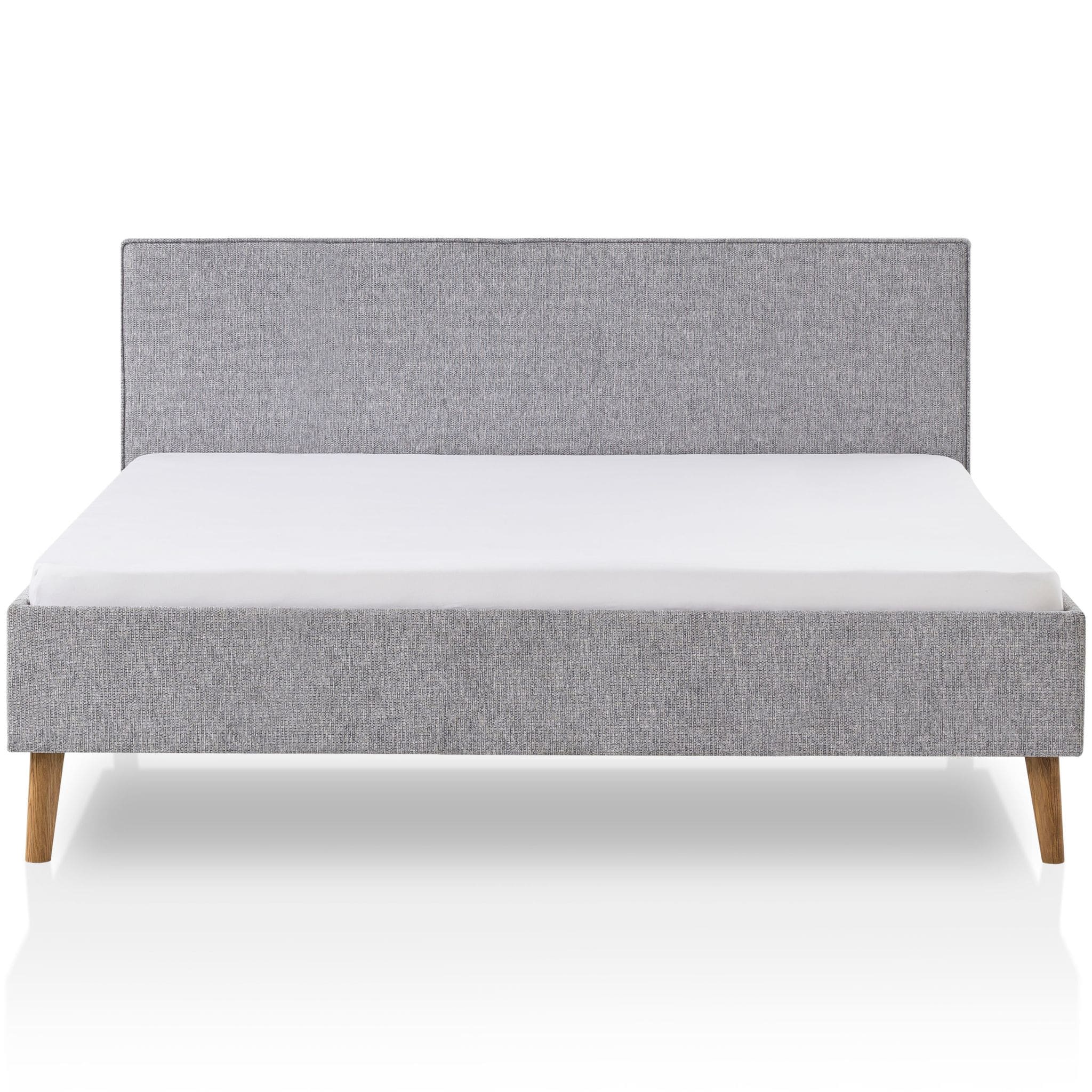 Lit revêtement tissu et pieds en bois massif gris 180x200 cm - LT8008