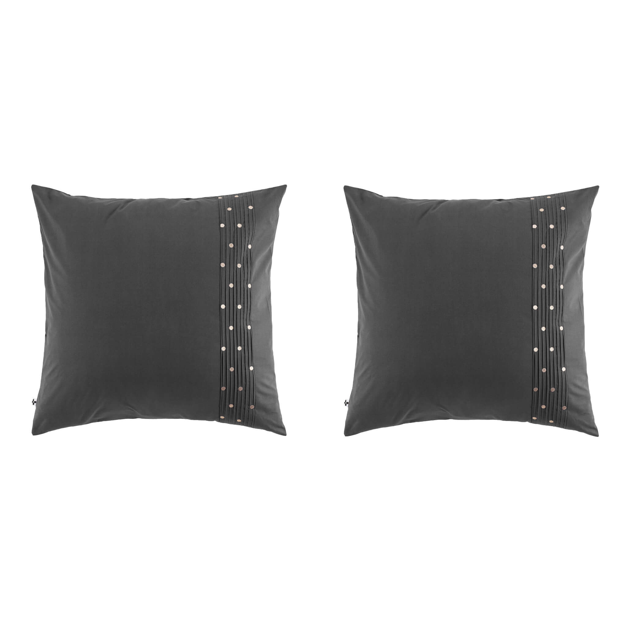 Lot de 2 taies d'oreiller brodées plis religieuses anthracite 63x63 cm