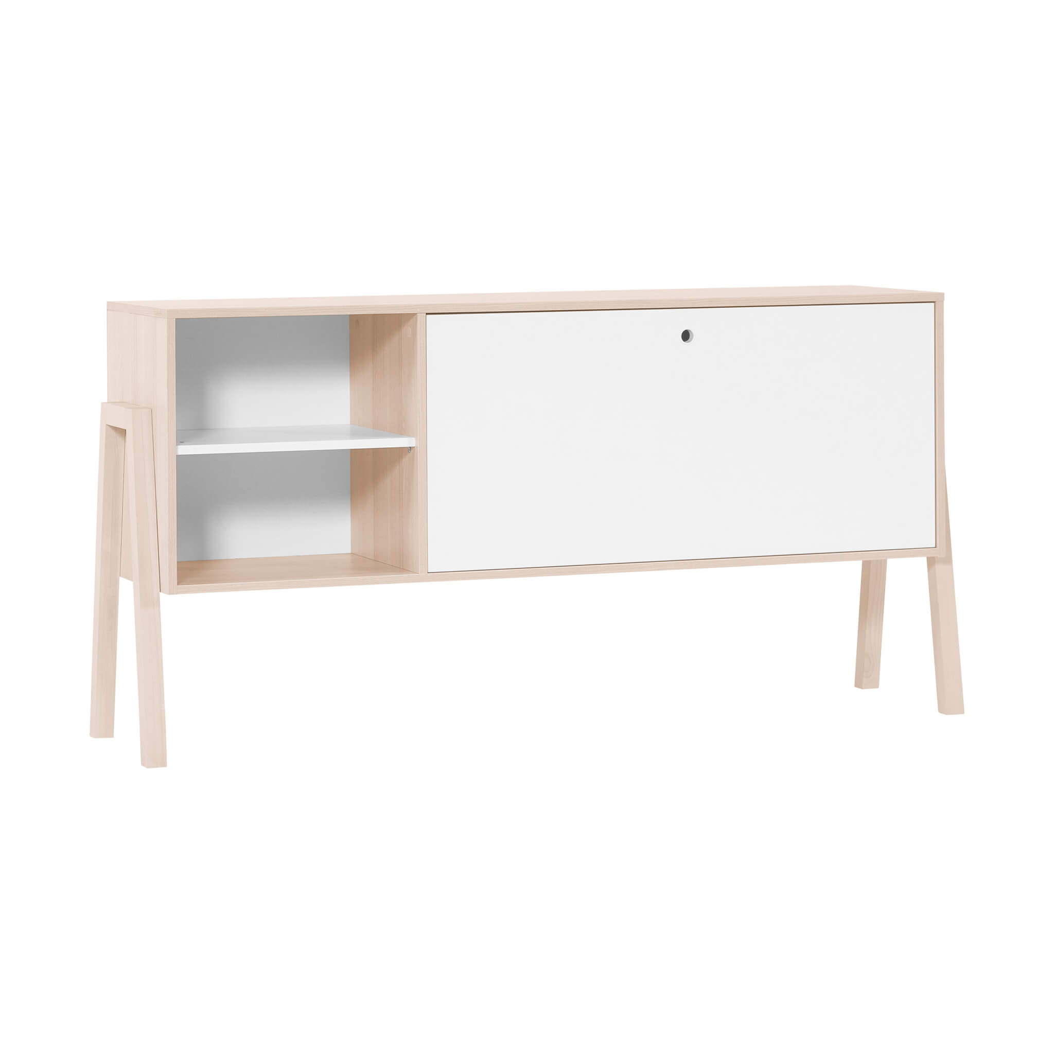 Commode 1 porte 2 niches de rangement en bois imitation chêne clair et blanc - CO17030
