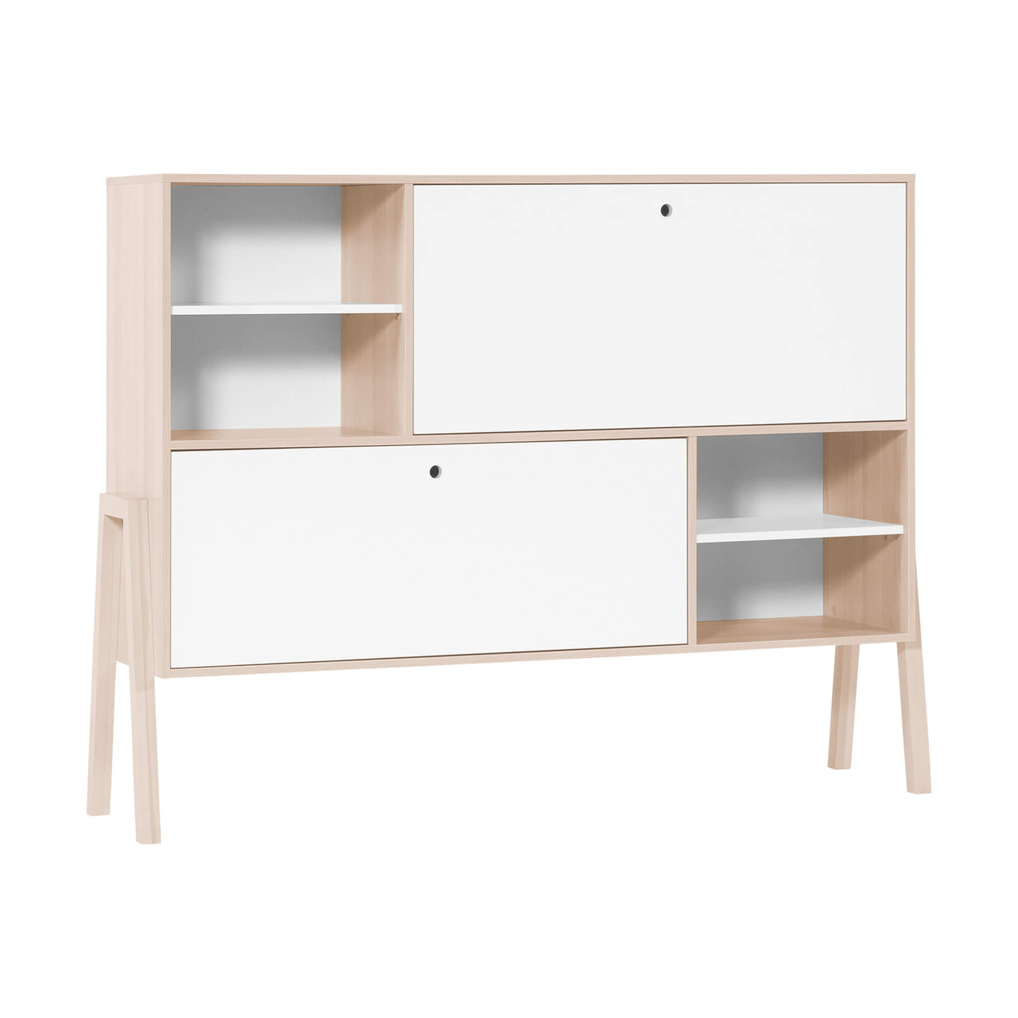 Commode 2 portes avec niches de rangement en bois imitation chêne clair et blanc - CO17031