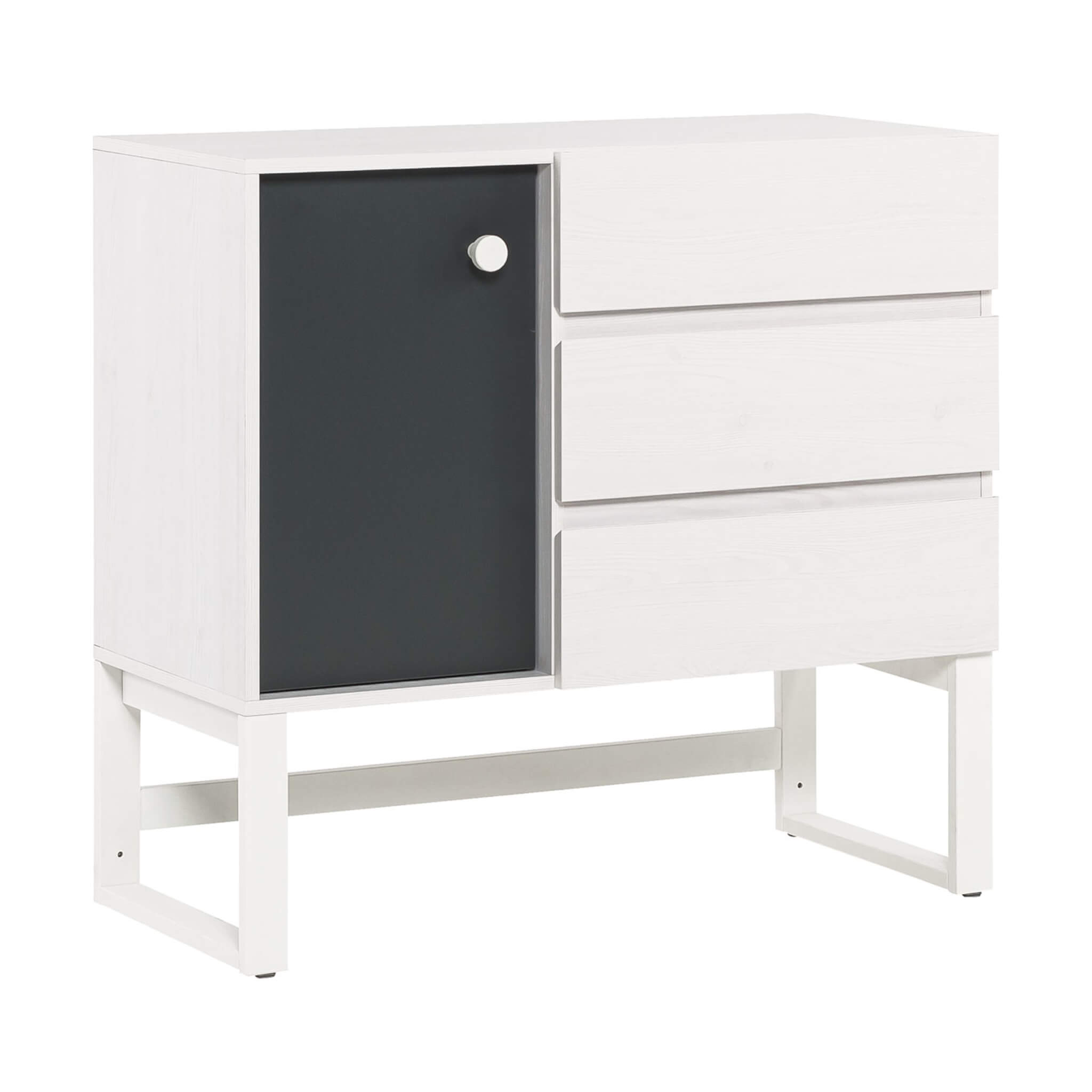 Commode 3 tiroirs 1 porte en bois blanc et anthracite - CO17028