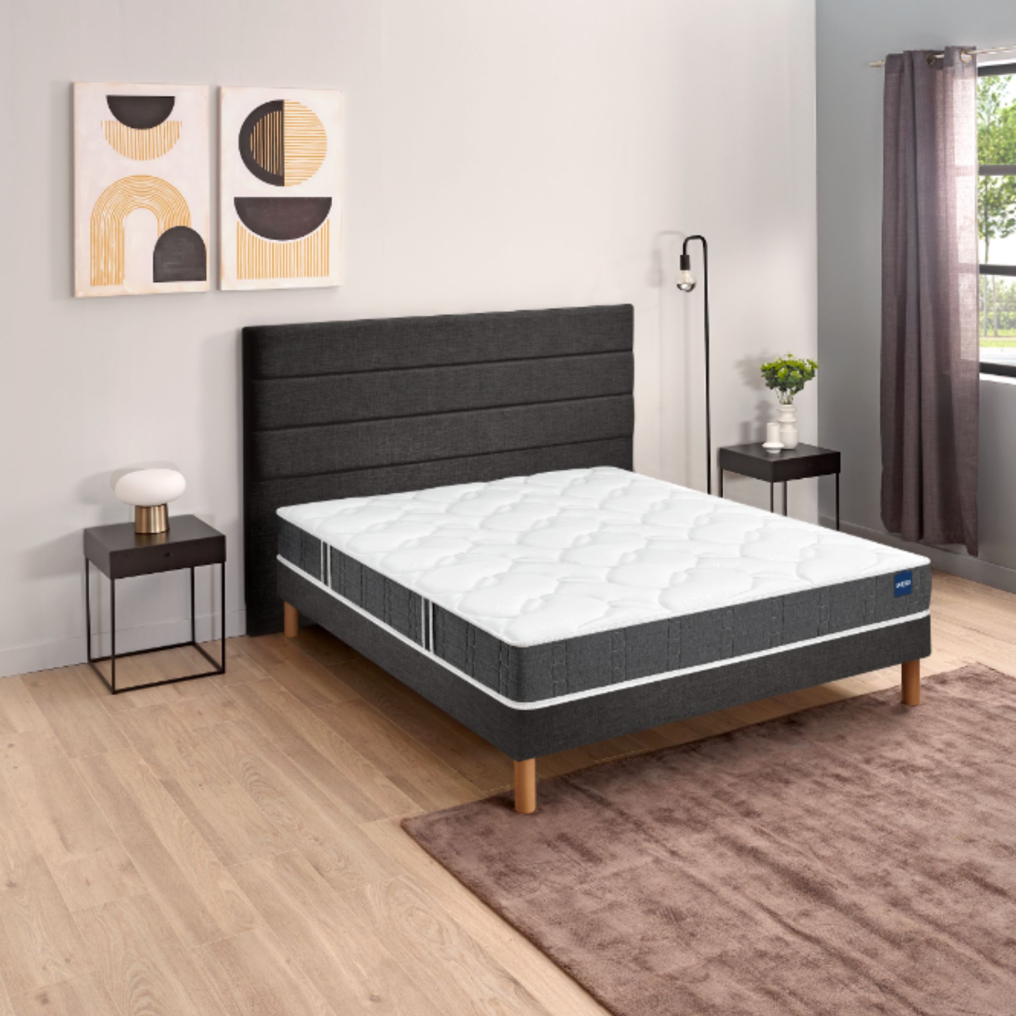 Ensemble matelas mousse Essential, sommier gris Unic et pieds - Bultex -