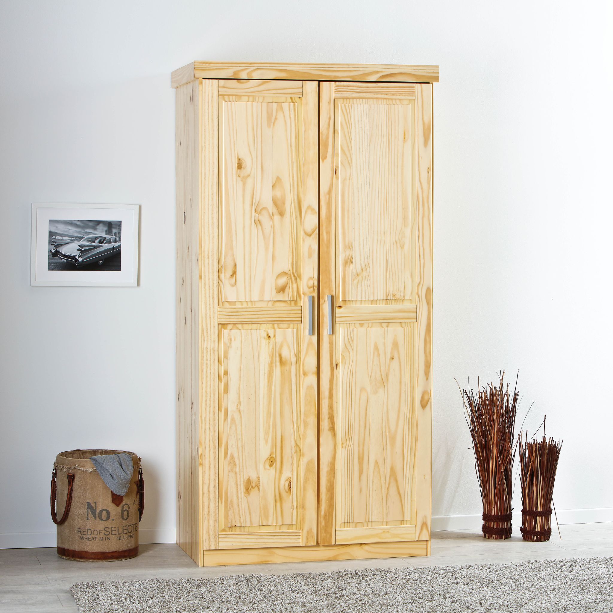 Armoire 2 portes en bois massif chêne clair - AR12019
