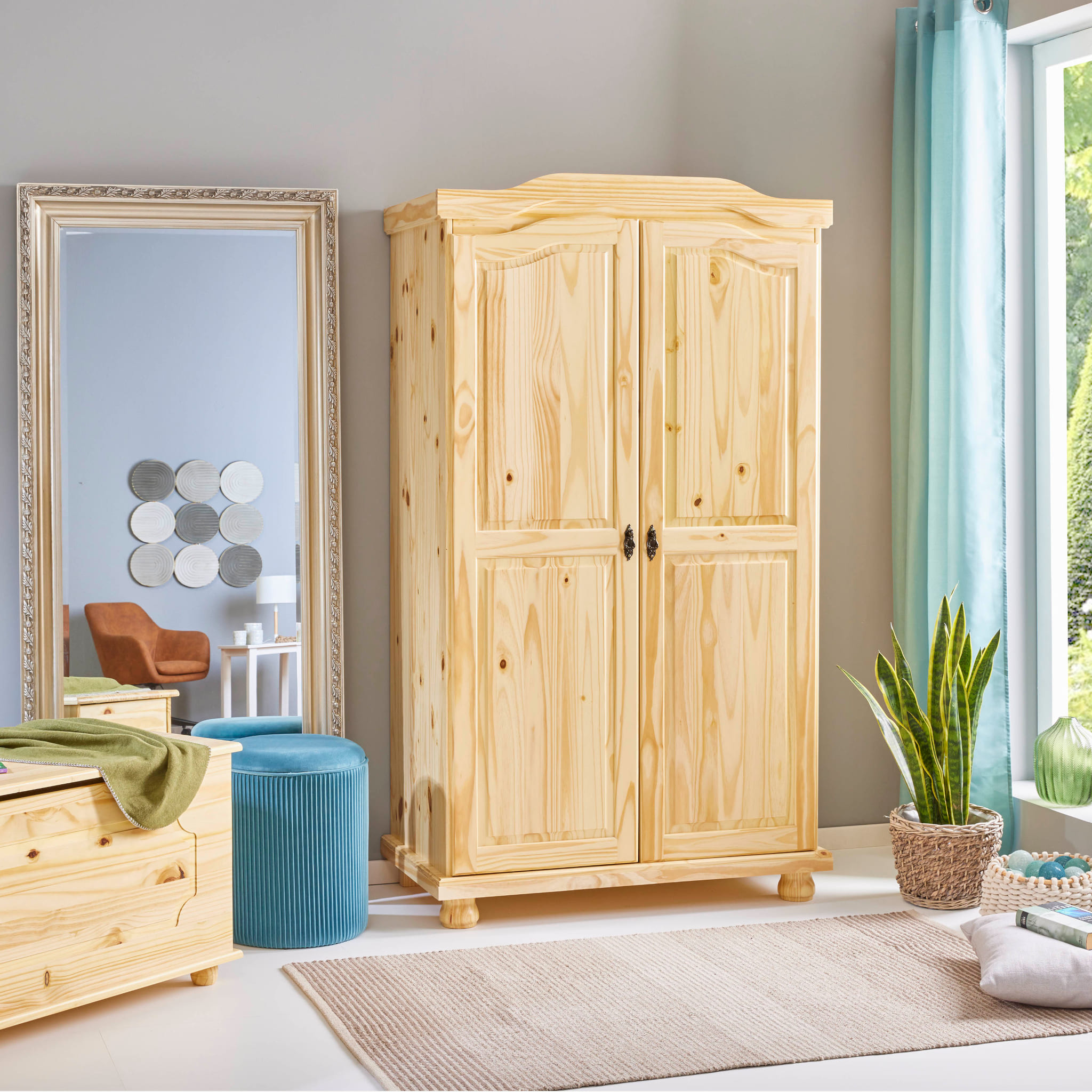 Armoire 2 portes en bois massif chêne clair - AR12042