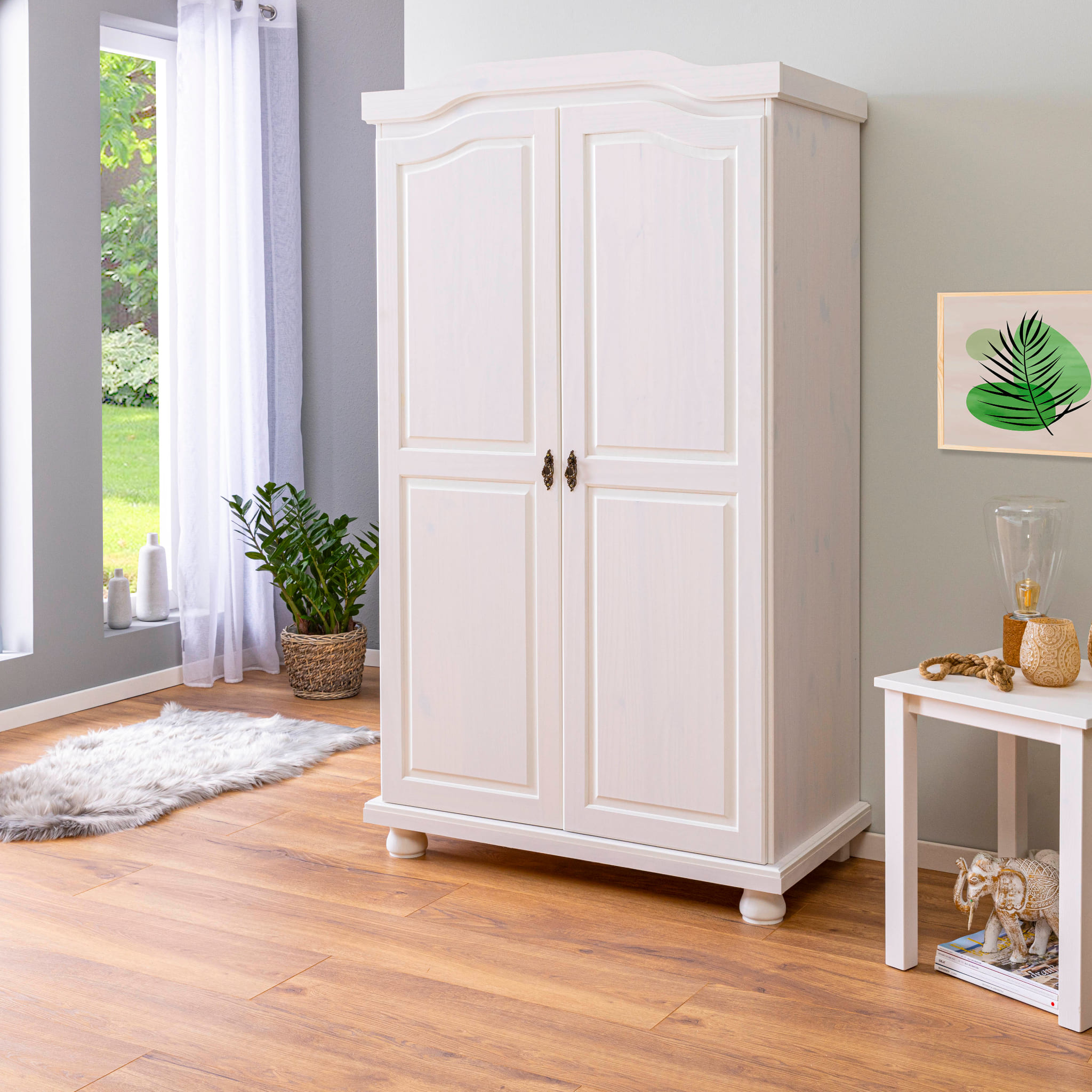 Armoire 2 portes en bois massif blanc laqué - AR12021