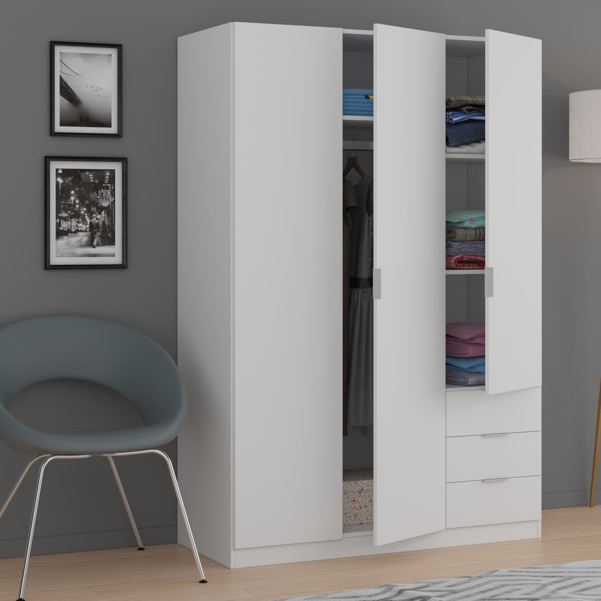 Armoire avec 3 portes et 3 tiroirs - Coloris blanc - AR81003