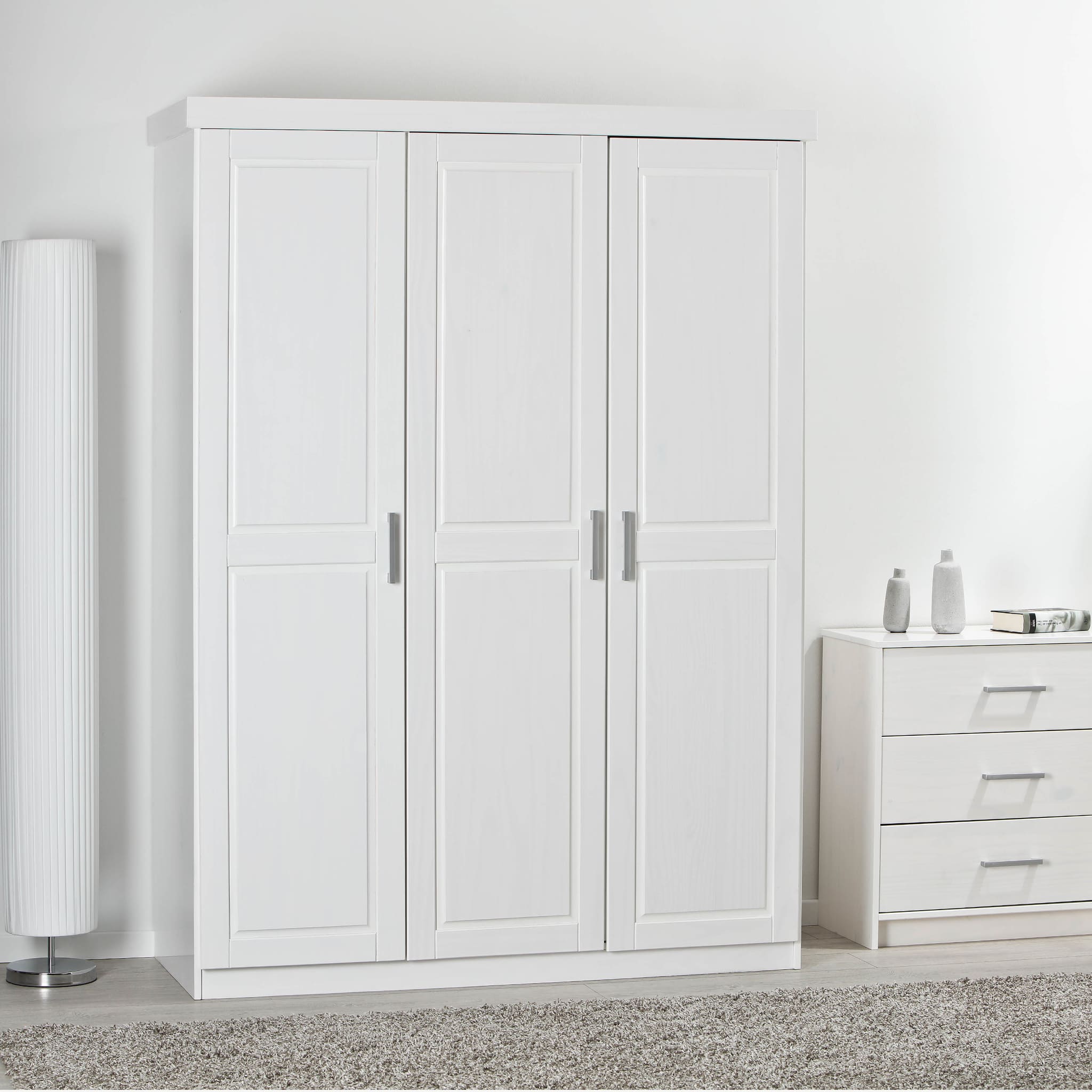 Armoire 3 portes en bois massif blanc - AR12023