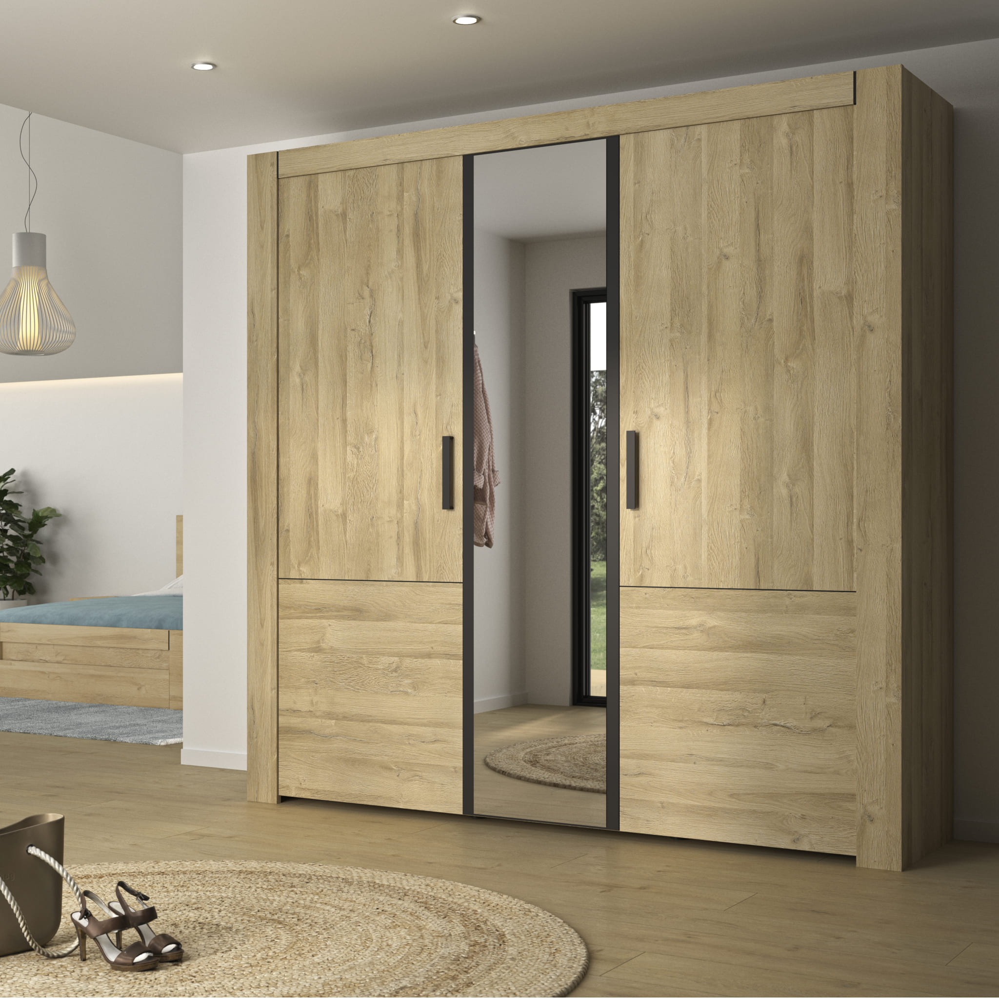 Armoire avec miroir 3 portes avec poignées en métal - AR5075