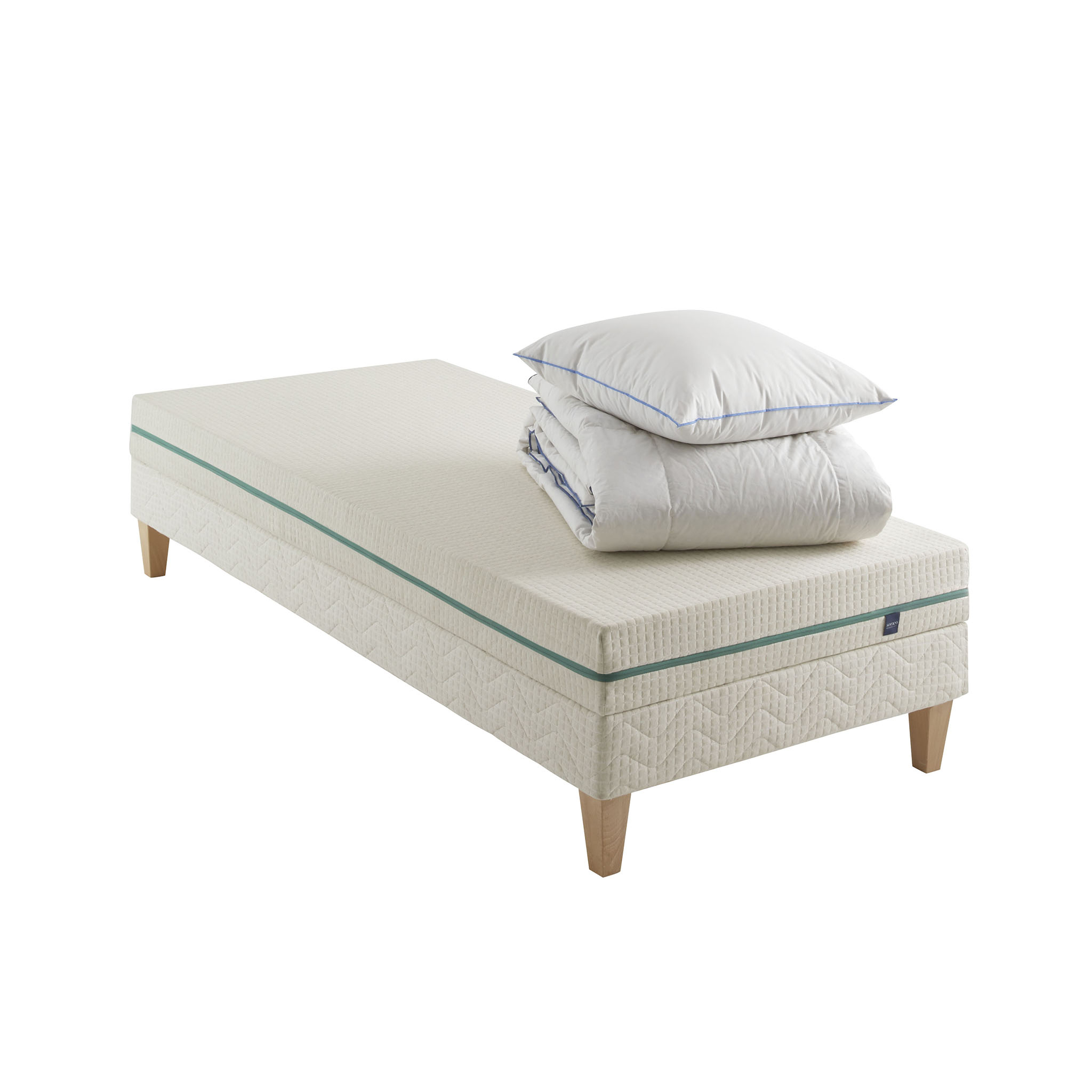 Ensemble matelas naturel latex naturel enfant, sommier, pieds, couette et oreiller Aube 200 - SOMEO