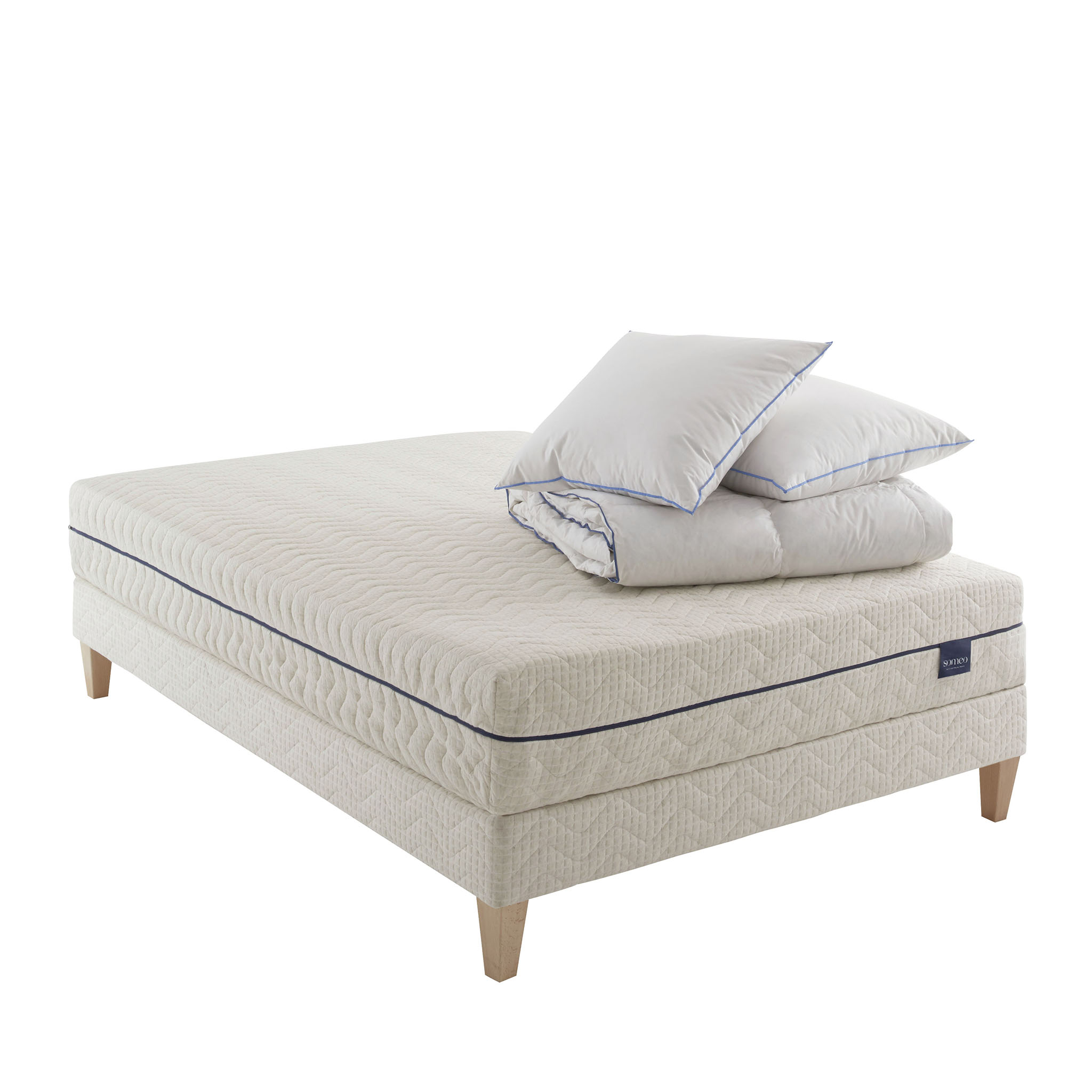 Ensemble matelas naturel ressorts et latex naturel, sommier, pieds, couette et oreiller Aube 600 - SOMEO