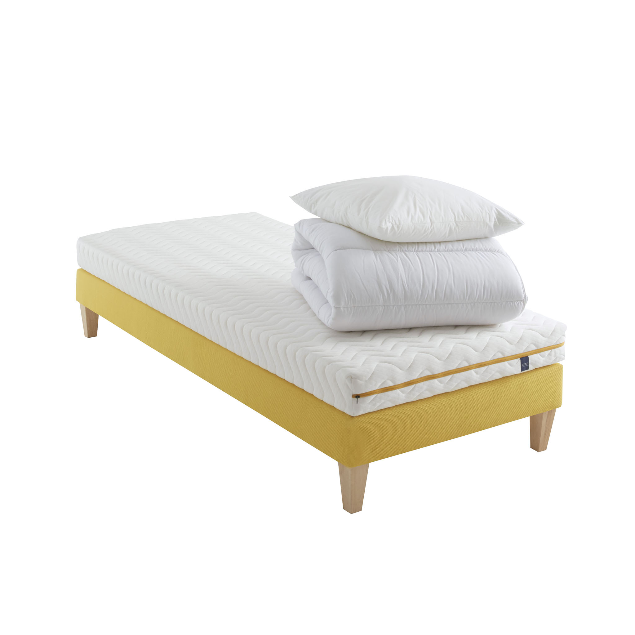Ensemble matelas mousse, sommier, pieds, couette et oreiller Aurore 200 - SOMEO