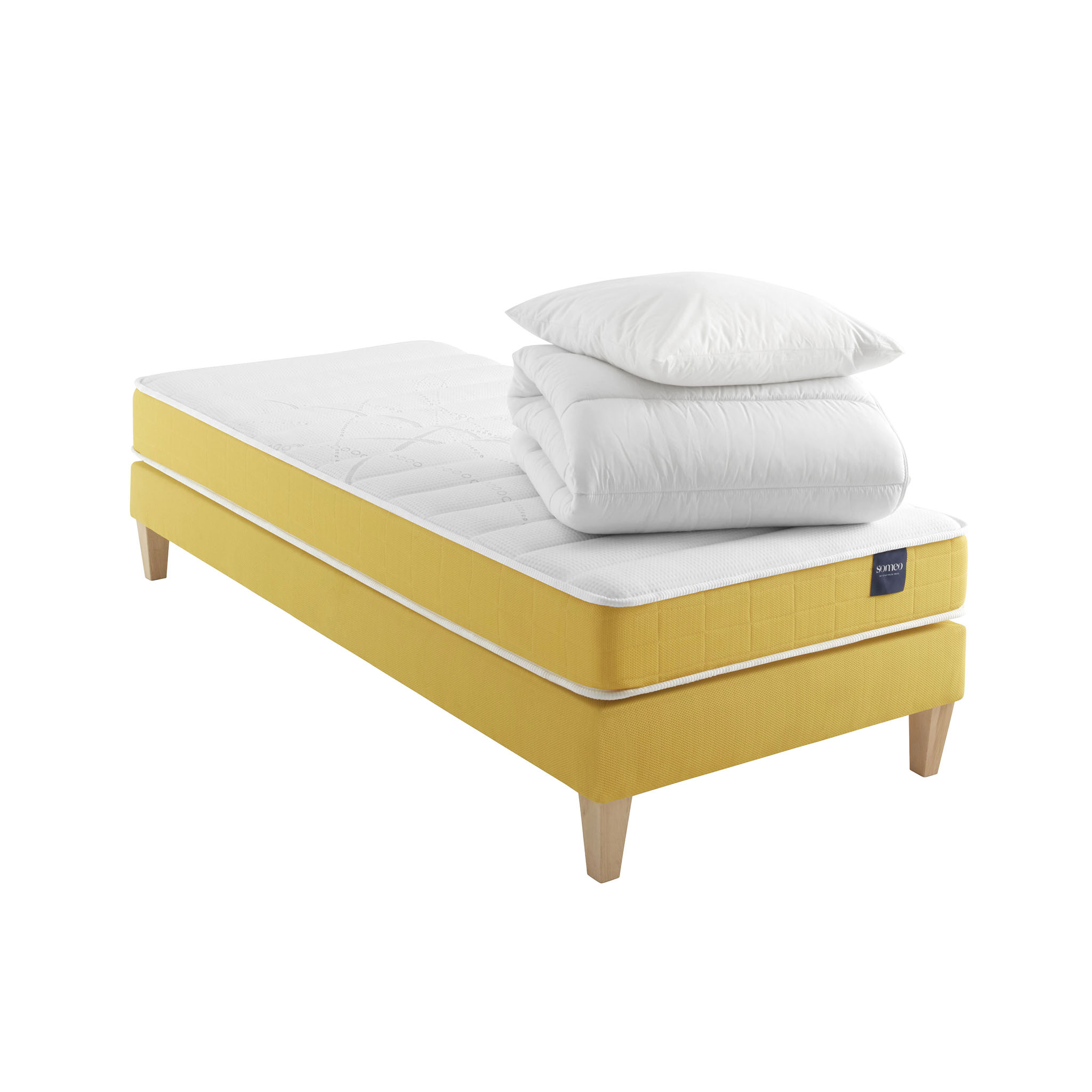 Ensemble matelas mousse, sommier, pieds, couette et oreiller Aurore 400 - SOMEO