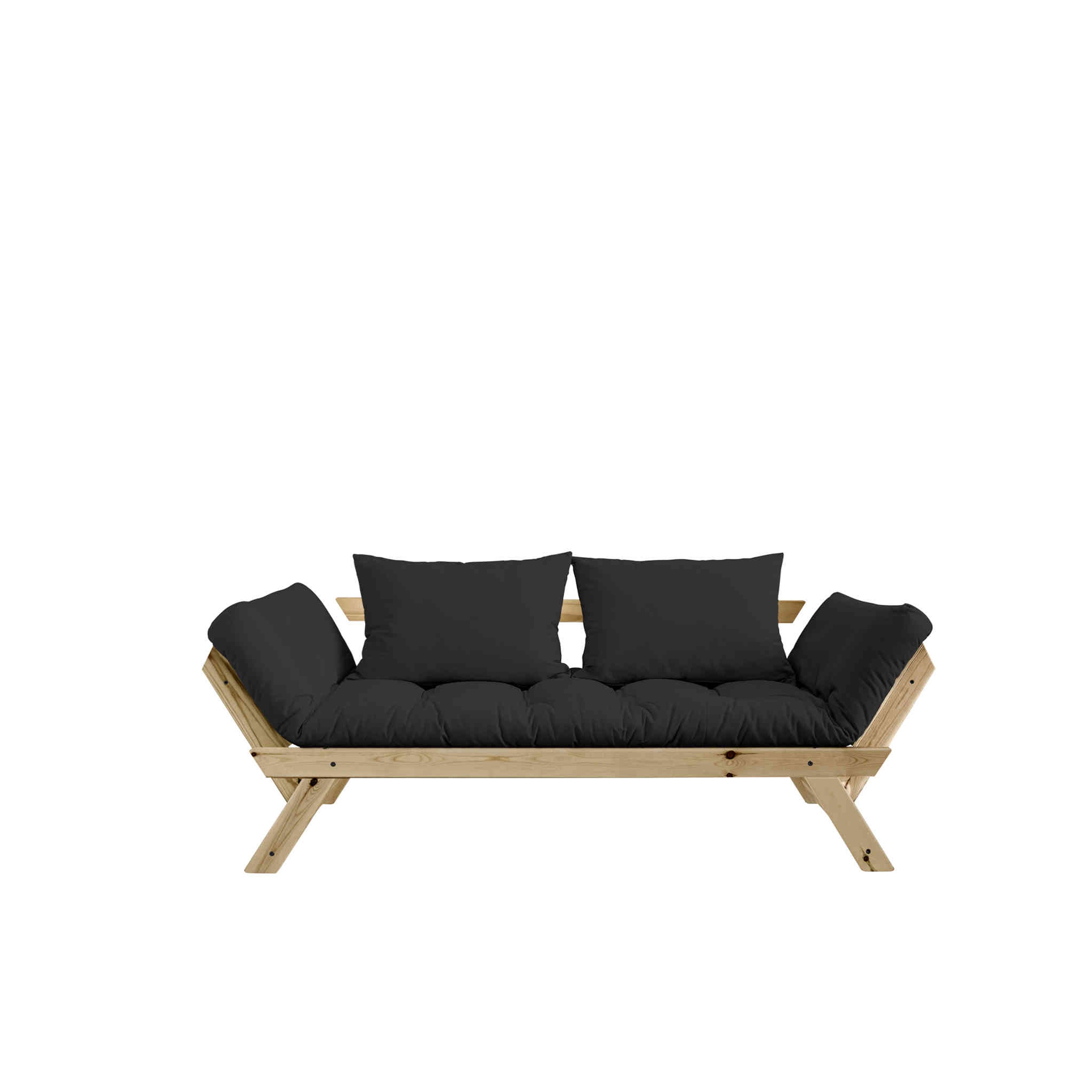 Banquette ajustable BEBOP en pin massif naturel matelas anthracite 75x200 + coussins 40x60 inclus