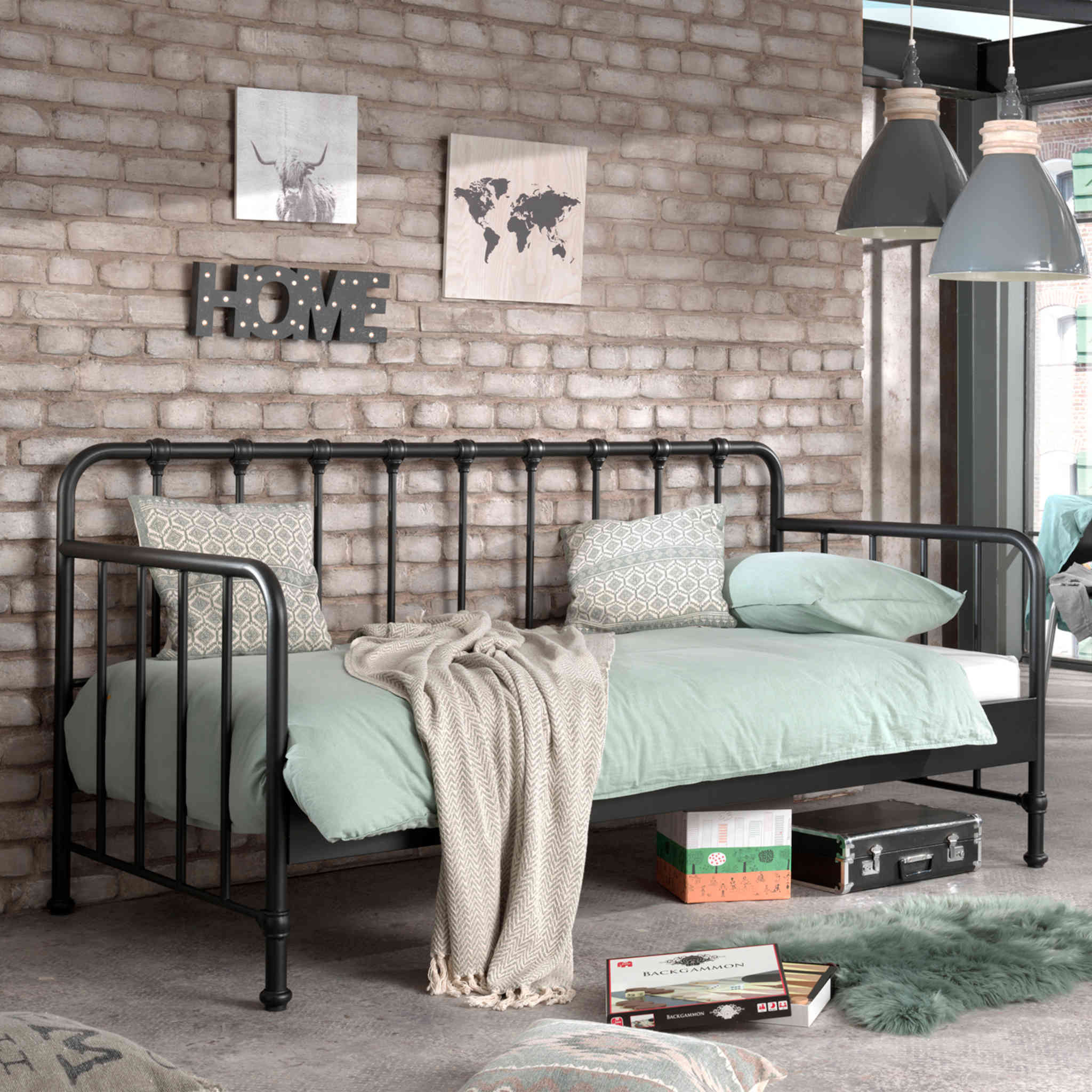 Lit enfant banquette à barreaux en métal 90x200 cm - LT2060