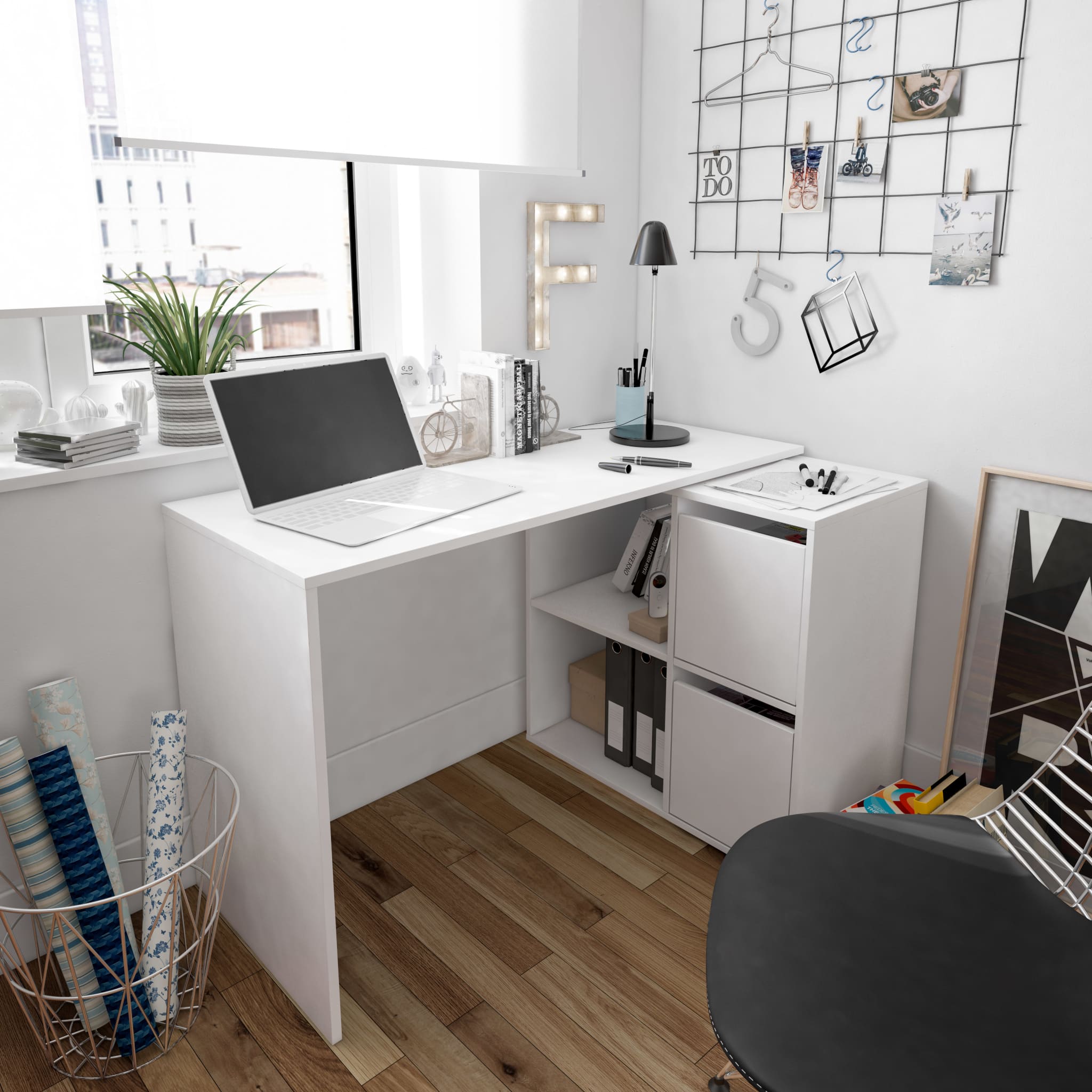 Bureau blanc multiposition avec rangements - BU81004