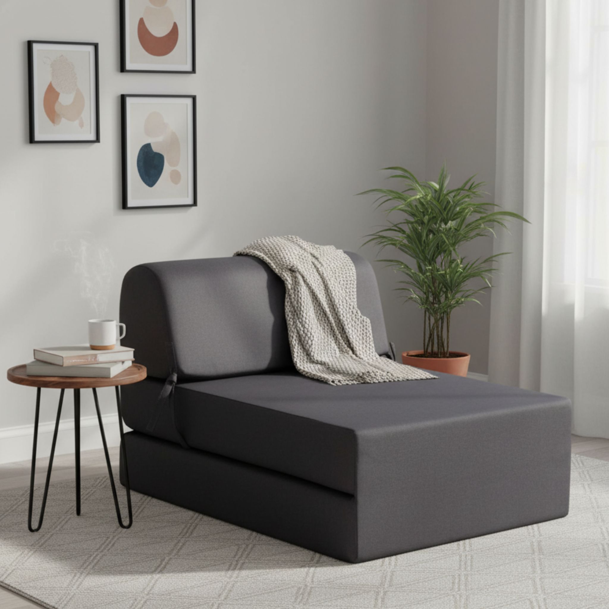 Chauffeuse convertible 1 place en mousse Anthracite - Terre de Nuit