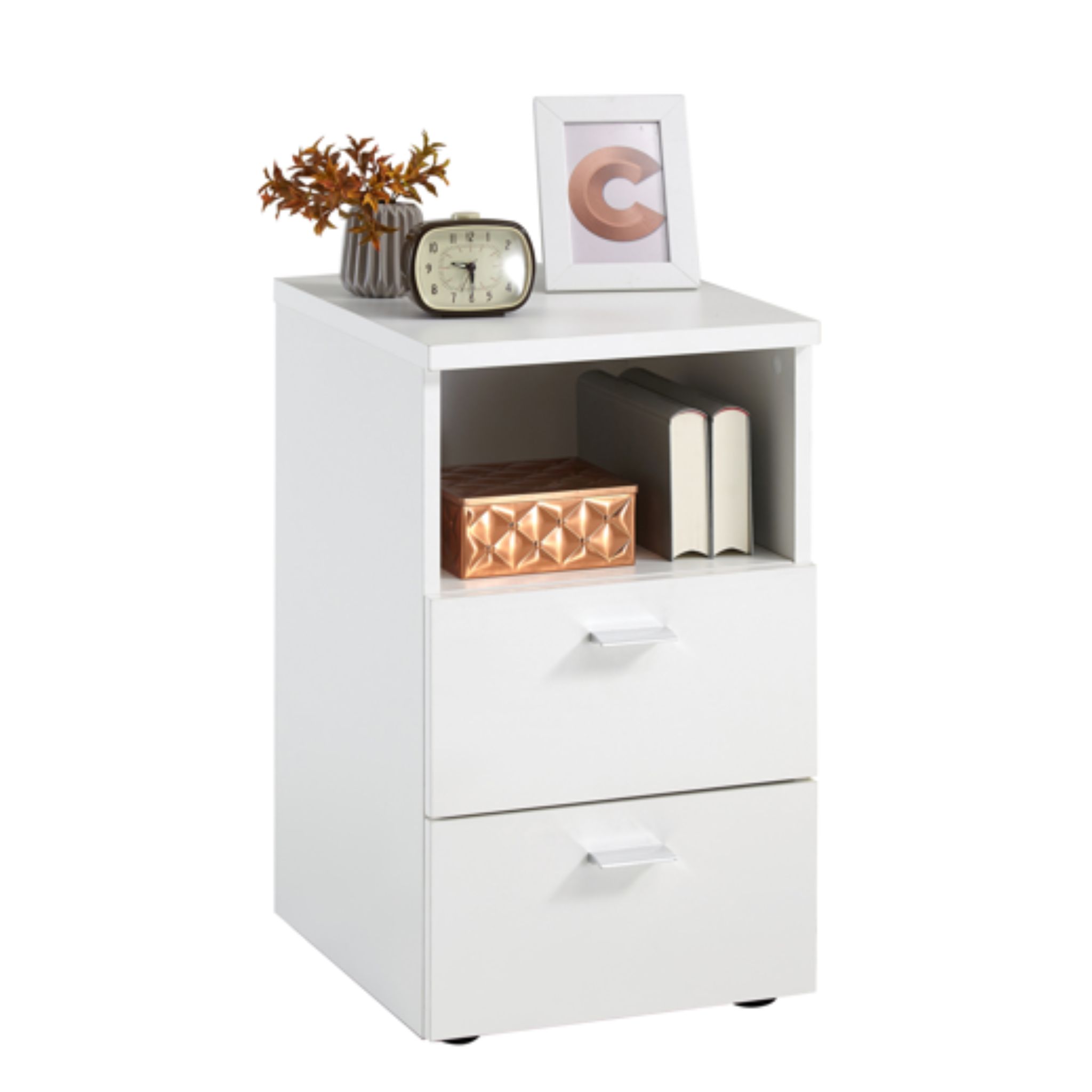 Chevet 2 tiroirs + 1 niche en bois blanc - CH13024