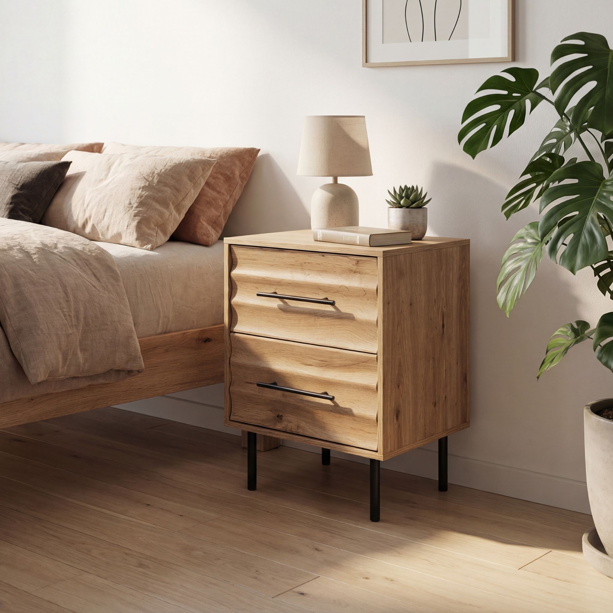 Chevet bois clair et métal avec tiroirs design