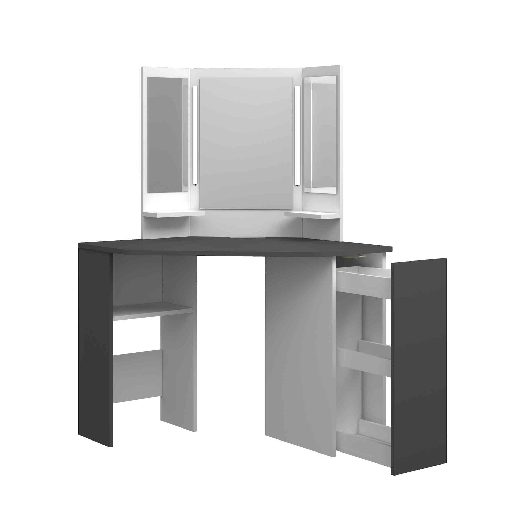 Coiffeuse enfant avec miroirs en bois gris anthracite et blanc - CF9023