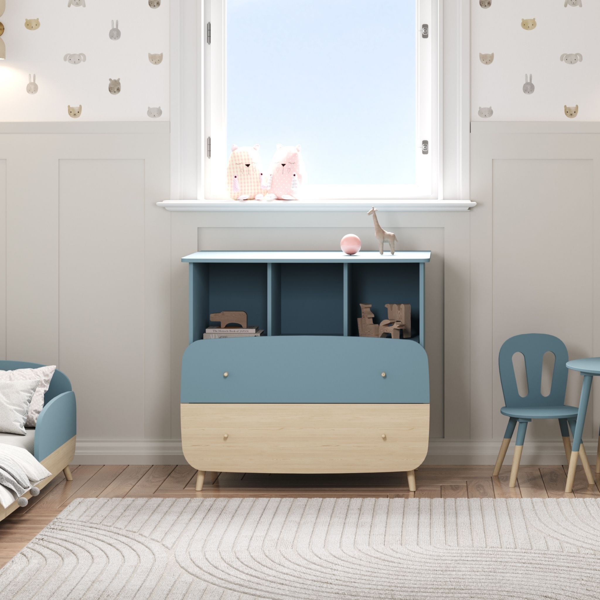 Commode en bois avec 2 tiroirs LOUISON bleu - CO214