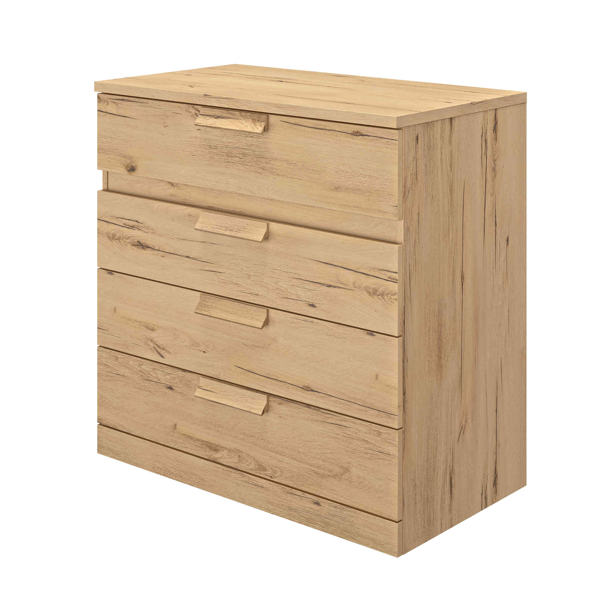 Commode 4 tiroirs en bois imitation chêne clair - CO5030