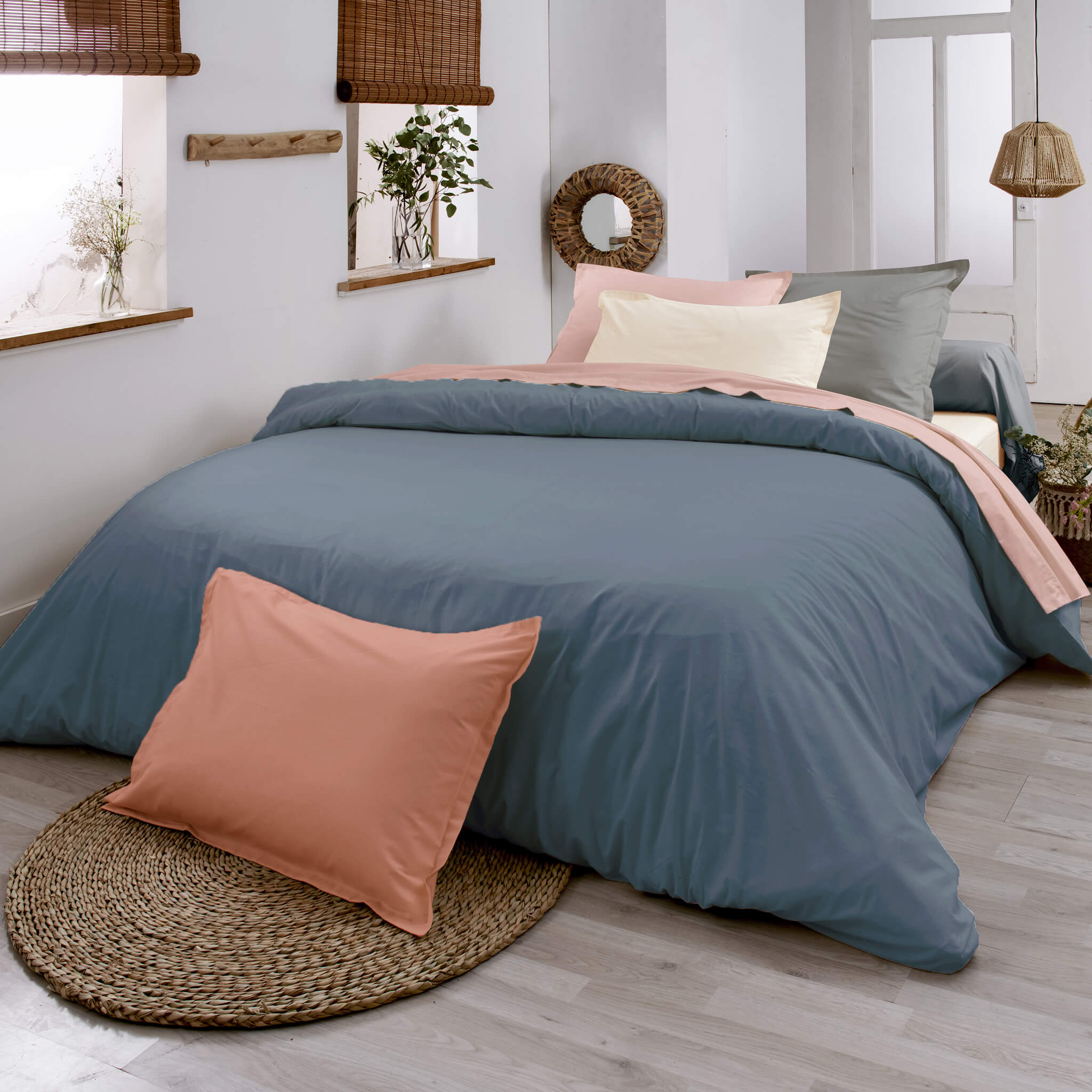 Housse de couette 100% coton biologique indigo 260x240 cm - Tradilinge
