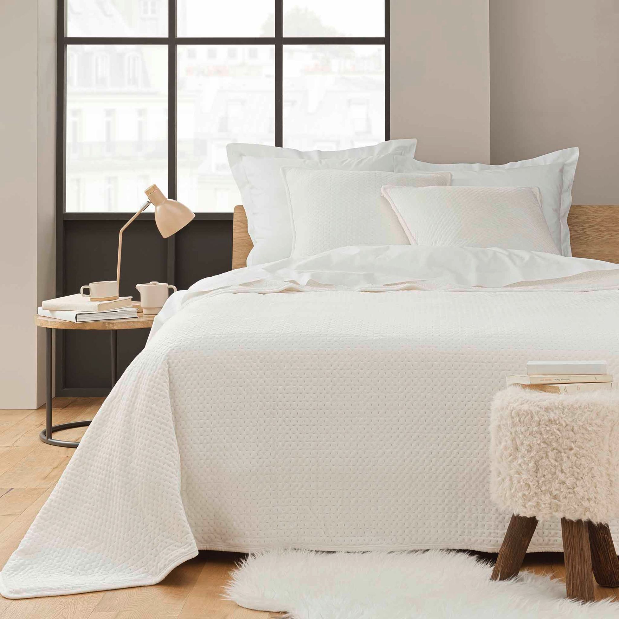 Couvre-lit velours relief/sherpa Mylene Naturel