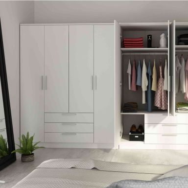 Armoire 4 portes 3 tiroirs en bois - AR9055