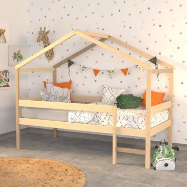 Lit cabane enfant bois naturel laqué 90x190 - LT14052