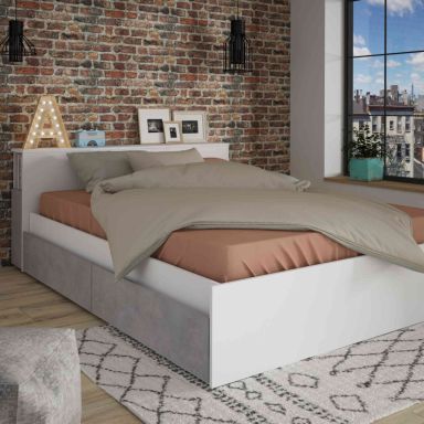 Lit tiroir en bois avec niches de rangement 140x190 - LI9053