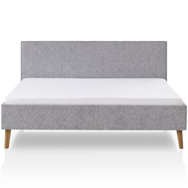 Lit revêtement tissu et pieds en bois massif gris 180x200 cm