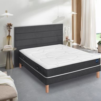 Ensemble matelas Bultex nano 5 zones Smart Repair, sommier Mediano gris fumé et pieds