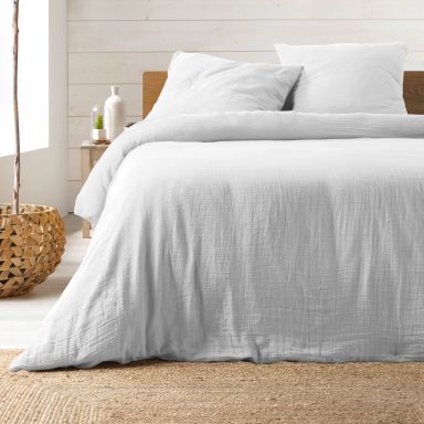 Parure de lit double gaze de coton blanc Angelia 240x220