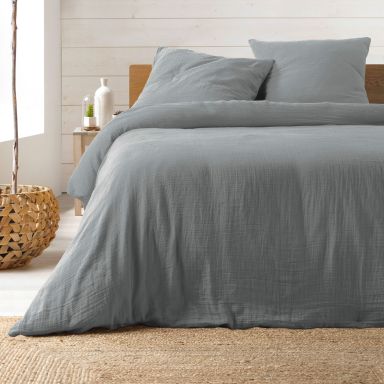 Parure de lit double gaze de coton gris Angelia 240x220