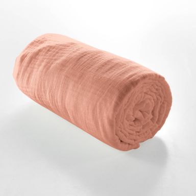 Drap housse double gaze de coton Angelia 140x190 Rose