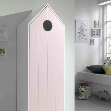Armoire cabane enfant en bois rose