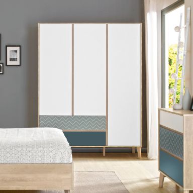 Armoire 3 portes 2 tiroirs en bois imitation chêne clair - AR5046