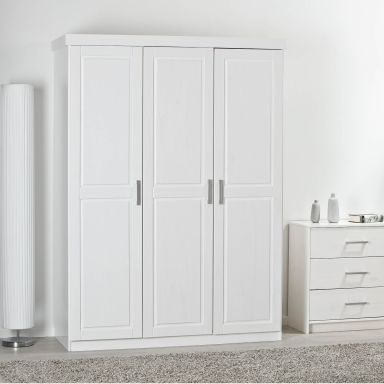 Armoire 3 portes en bois massif blanc laqué - AR12023