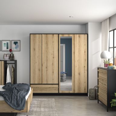 Armoire 4 portes 1 tiroir en bois imitation chêne - AR5062