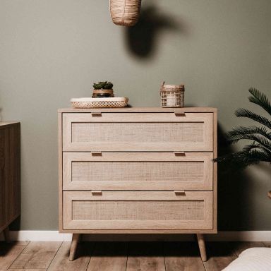 Commode 3 tiroirs en rafia imitation chêne sonoma - CO7073-2