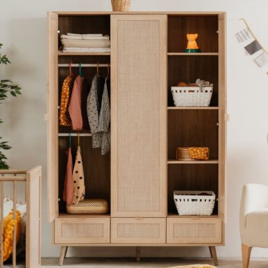 Armoire 3 portes 3 tiroirs effet rotin - AR219
