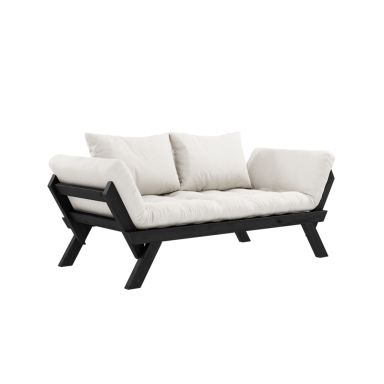 Banquette ajustable en pin massif noir matelas 75x200 + coussins 40x60 inclus