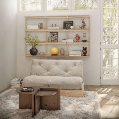 Canapé convertible en pin massif avec futon FLIP ambiance position assise  