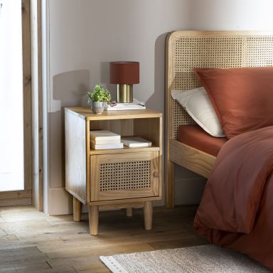 Lit en pin massif avec véritable cannage + table de chevet cannage