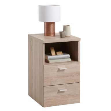 Chevet 2 tiroirs + 1 niche en bois imitation chêne clair - CH13024