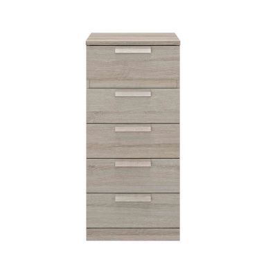 Chiffonnier 5 tiroirs en bois imitation gris clair - CF5029