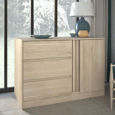 Commode avec 3 tiroirs et 1 porte bois naturel CLEM