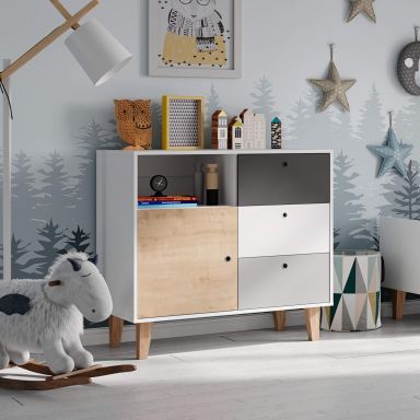Commode bébé 3 tiroirs 1 porte en bois