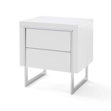 Chevet 2 tiroirs en bois blanc laqué avec pieds - CH16006