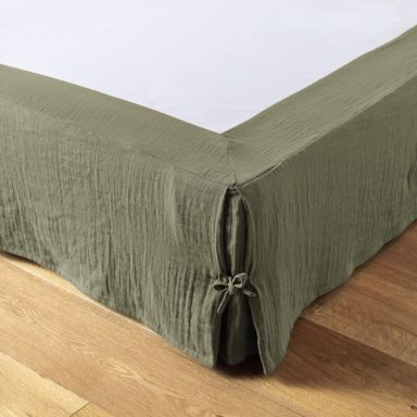Cache sommier double gaze de coton kaki 90x190 cm